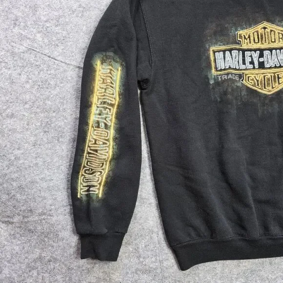 Harley-Davidson Sleeve Hit Sweatshirt‎ Mens Medium Black Crewneck Graphic - Picture 7 of 12